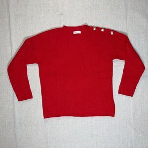 Primark Red Pullover Sweater With Gold Shoulder Buttons - Small